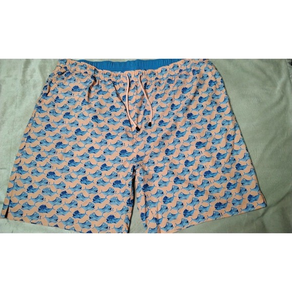 Peter Millar Seaside Gold Rush Print Swim Trunks Size XXL EUC Orange Blue Fish